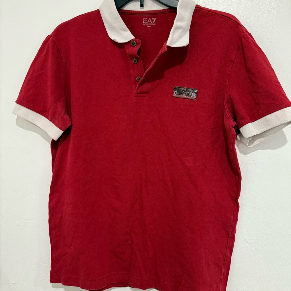 EA7 Emporio Armani Red Polo Shirt with White Accents